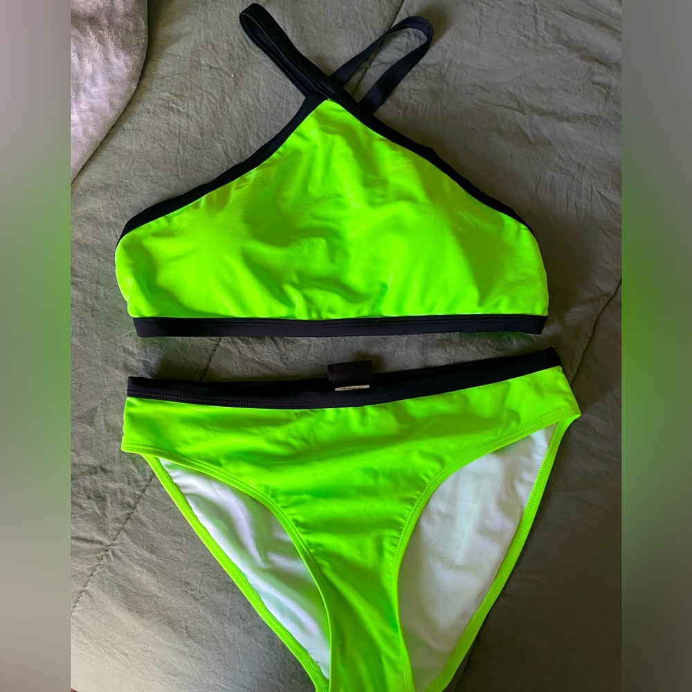Worn once! Highlighter green two-piece Cromer resort wear bathing suit